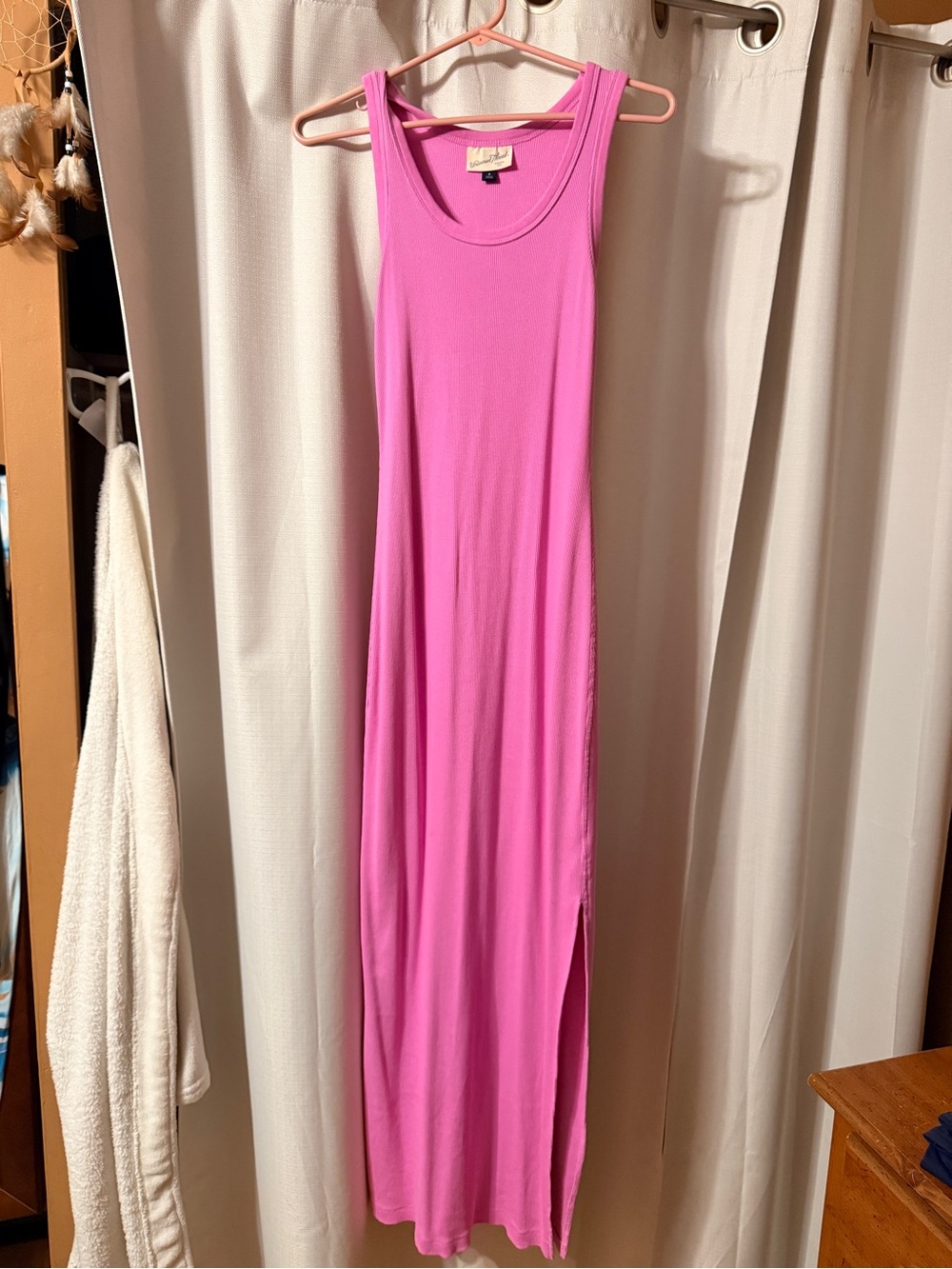 Universal Thread Pink Ribbed Tank Maxi Dress with Side Slit